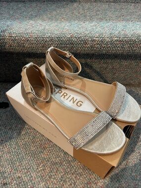 Call It Spring Silver Rhinestone Ankle-Strap Sandals